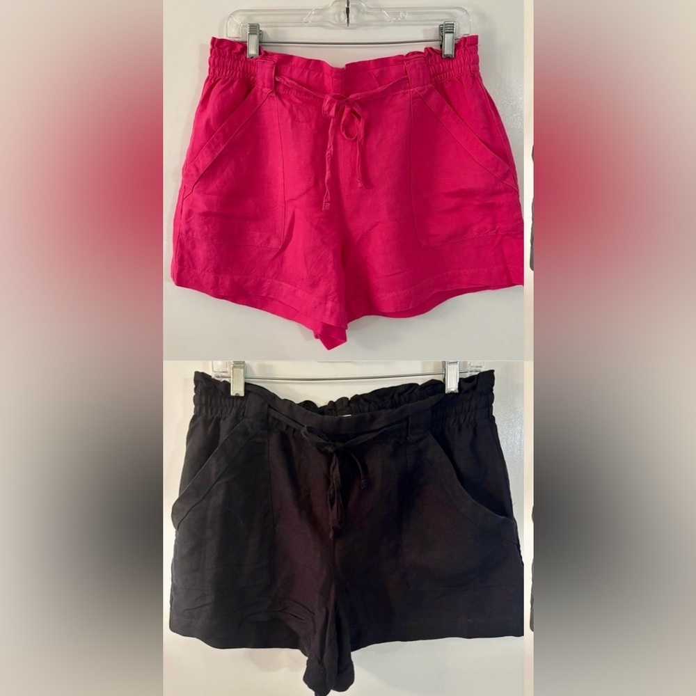 🌟BULK🌟Ann Taylor Loft  Linen Blend Elastic/Tie Waist Women’s Size Med BLK/PINK
